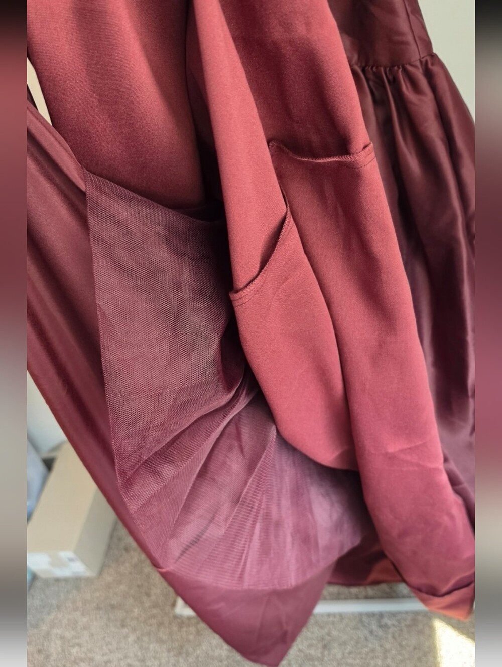 Self-portrait Burgundy Taffeta Midi Dress Size US 8 - Picture 9 of 9